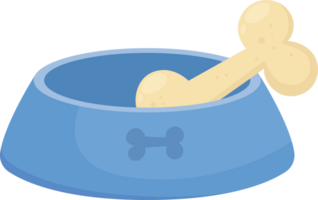 A blue pet bowl containing a bone-shaped treat, waiting to be enjoyed by a furry friend. png