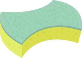 A cartoon image of a two-layered sponge with a light blue scrubbing surface and a yellow porous layer. png