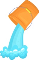 Orange bucket pouring water with handle visible, creating ripples in the resulting splash. Isolated graphic. png