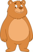A friendly, cartoon-style bear with a warm smile stands upright, its brown fur soft and inviting, casting a playful, whimsical presence. png