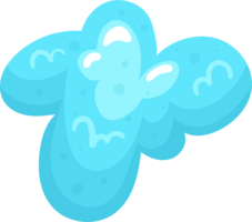 Stylized illustration of a translucent, abstract, light blue blob with white highlights, floating in space. png