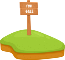 Cartoonish island for sale with a wooden sign indicating its availability. Cute, simple and eye-catching png