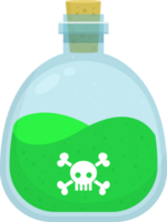 Green poison vial with skull and crossbones, sealed with cork, symbol of danger and toxicity. png
