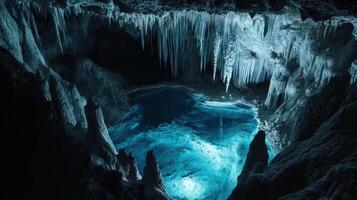 Hidden Waters Echo within Shadowy Cave Interiors photo