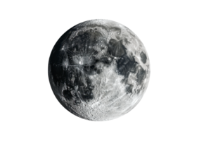Photorealistic grayscale moon with craters isolated on transparent background png