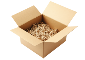 Empty open cardboard box with flaps folded outward isolated on transparent background png