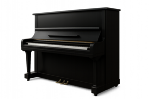 Classic Black Upright Piano Showcases Elegant Design and Timeless Craftsmanship for Music Lovers png
