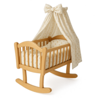 Wooden Rocking Crib With Canopy and Soft Bedding for Infants in a Nursery Setting png
