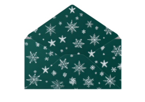 Green envelope with white snowflake pattern isolated on transparent background png