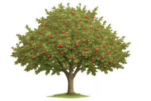 Apple Tree Laden With Bright Red Fruit in a Sunny Meadow During a Warm Summer Afternoon png