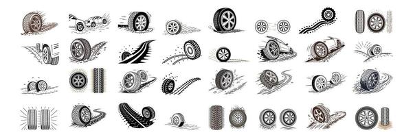 Tire Tread Skid Marks with Splash Effect Motorsport and Off-Road Texture vector