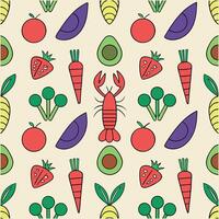 A pattern with vegetables and seafood vector