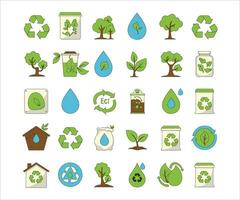 A collection of ecology icons featuring nature, the environment, and recycling in a flat design. vector