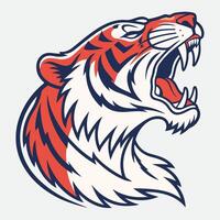 The head of a tiger is shown in a red, white and blue color scheme vector