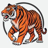 A tiger is standing in front of a circle vector