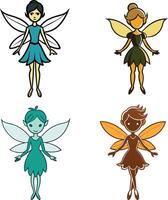 Collection of cute fairies in different colors and styles vector