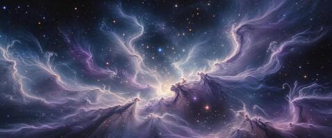 Stunning view of a cosmic nebula filled with bright stars and swirling gas in deep space. photo