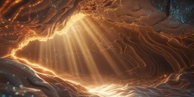 Abstract Brown Cave Texture with Light Rays. photo