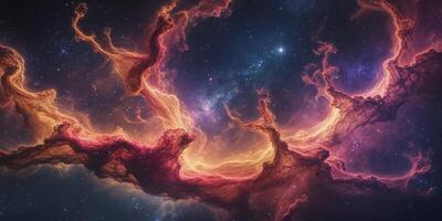 Stunning cosmic nebula with fiery colors and starry background captured in deep space photo