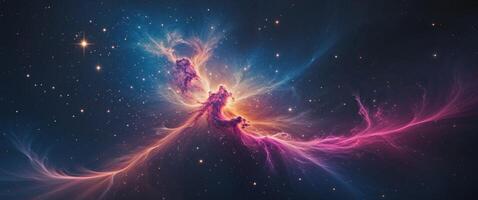 Colorful nebula in deep space illuminated by bright stars and cosmic gases creating a stunning celestial display. photo