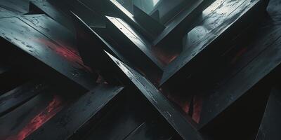 Abstract dark geometric texture with overlapping black panels and shadows. photo