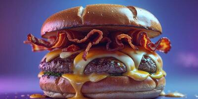 Gourmet Burger with Bacon and Melted Cheese photo
