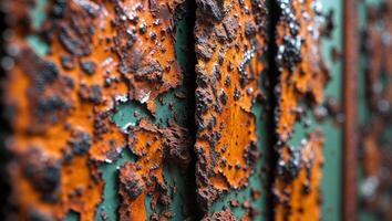 Macro shot of rusted and deteriorating metal panel photo