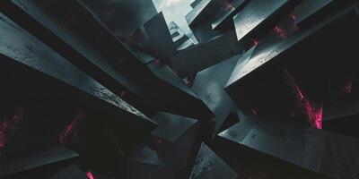 Abstract dark geometric texture with overlapping black panels and shadows photo