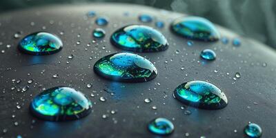 Macro View of Droplets on Smooth Stone Surface. photo