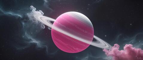 Pink and Gray Planet in a Dark Nebula Space Scene photo