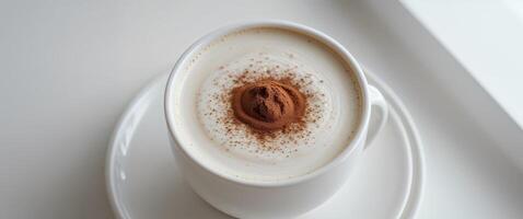A cup of coffee with a nut in it photo