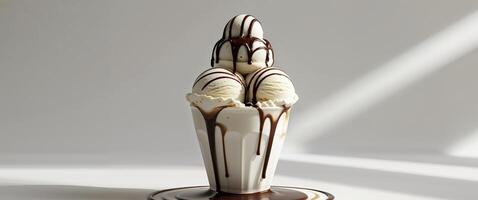 Captivating Cappuccino Infused Ice Cream Sundae with Decadent Espresso Drizzle. photo