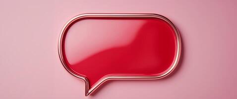 Red Glossy Speech Bubble with Copper Trim on Pink Background photo