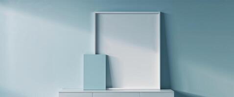 Mock up canvas picture wall artwork frame copy blank paste text Console table decoration blue color background photo