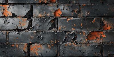 Dark and Weathered Brick Wall Surface with Varied Textures and Colors Suitable for Background in Urban and Industrial Settings. photo