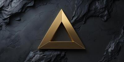 Abstract geometric design featuring a golden triangle on a dark textured background. photo