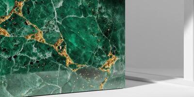 Green Stone Surface Texture with Golden Inclusions Background. photo