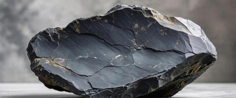 Dark slate rock with an irregular shape and rich texture. photo
