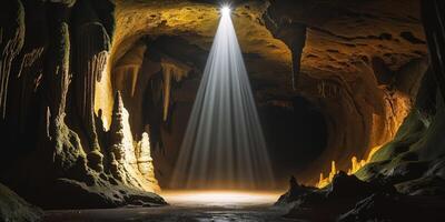Light beam shining through a cave photo