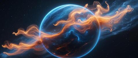 An abstract image of a planet with fire and smoke photo