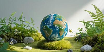 Earth day concept with green grass and rocks photo