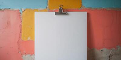 A white board hanging on a wall with paint photo