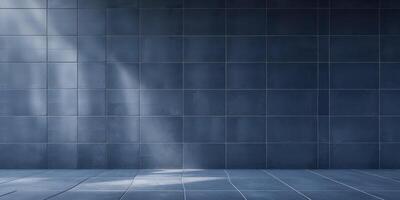 Dark Blue Tiled Wall and Floor with Textured Surface Abstract Background photo
