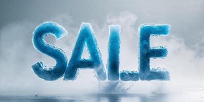 Sale word in ice on a gray background photo