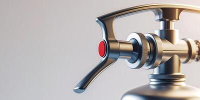 A close up view of a fire extinguisher handle and valve. photo