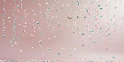 A pink and blue background with confetti and streamers photo