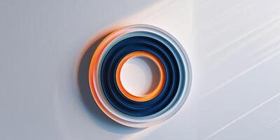 A circular object with orange, blue and white stripes photo
