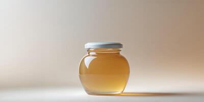 A jar of honey on a table with a white background photo