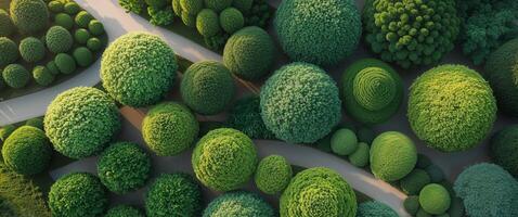 Exquisite Array of Decorative Green Shrubs Captured from Above. photo