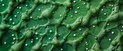 A green background with a lot of texture and a few white spots. photo